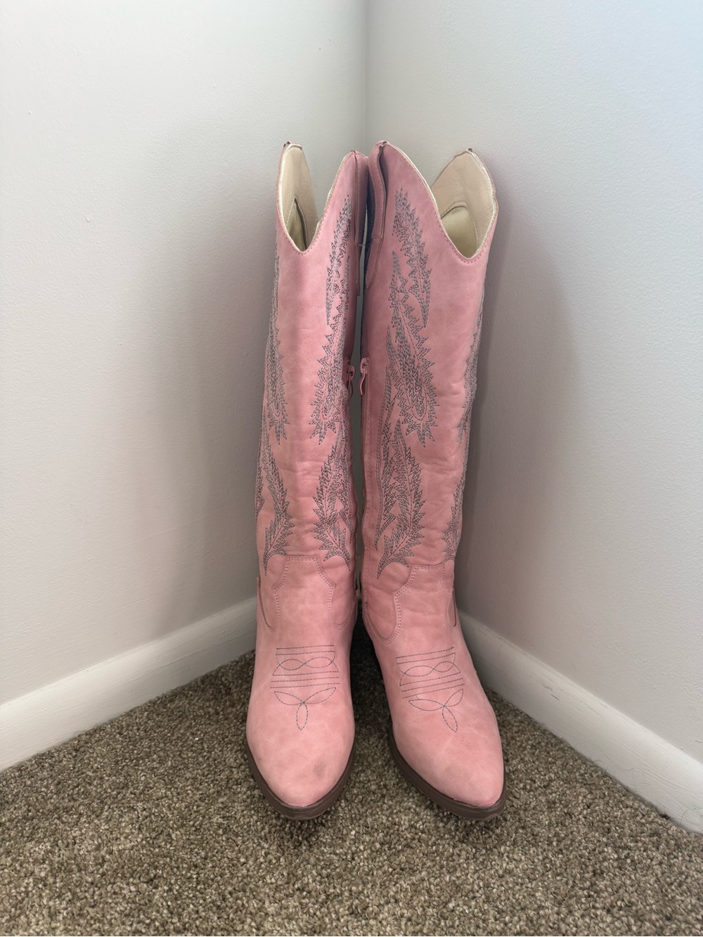 Pink Embroidered Women’s Western Knee-High Boots